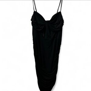 SHEIN BAE Black Spaghetti-Strap Bodycon Ruched Midi Dress